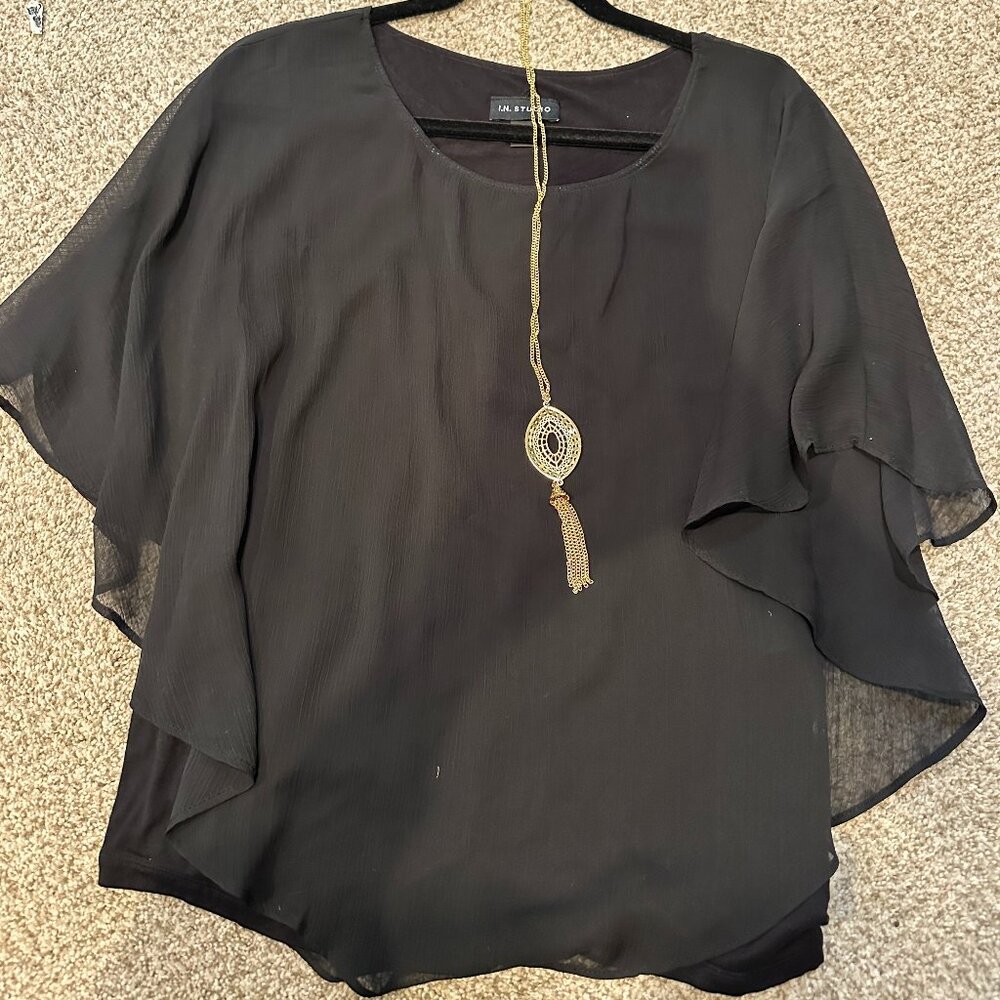 Black sheer blouse with ruffles